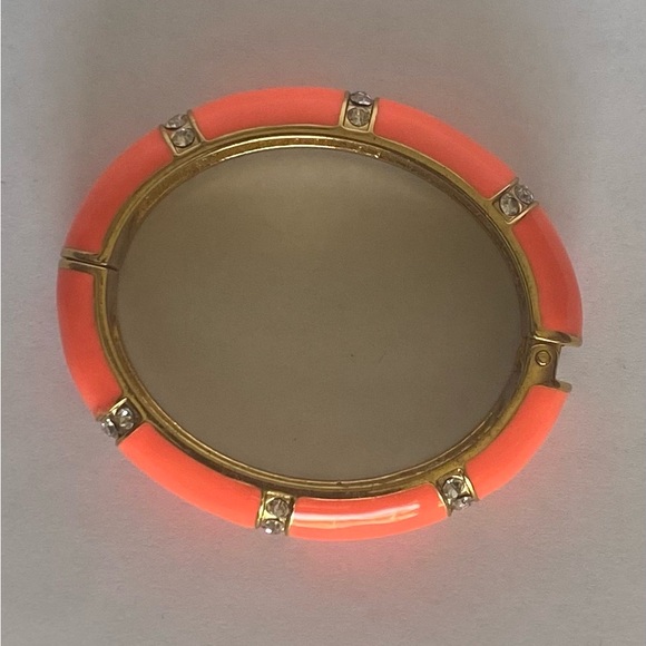 J.CREW ORANGE ENAMEL & RHINESTONE OVAL BANGLE HINGED BRACELET - Picture 7 of 13